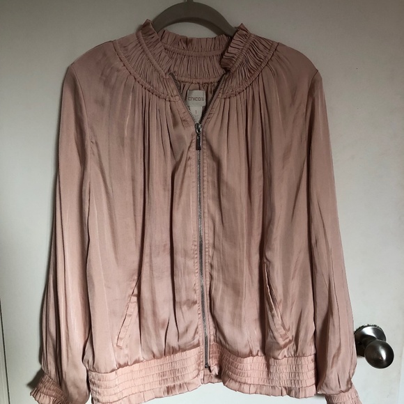 Chicos Long Sleeve Shirred Bomber Jacket Size 1, (M) NWT - Picture 1 of 3